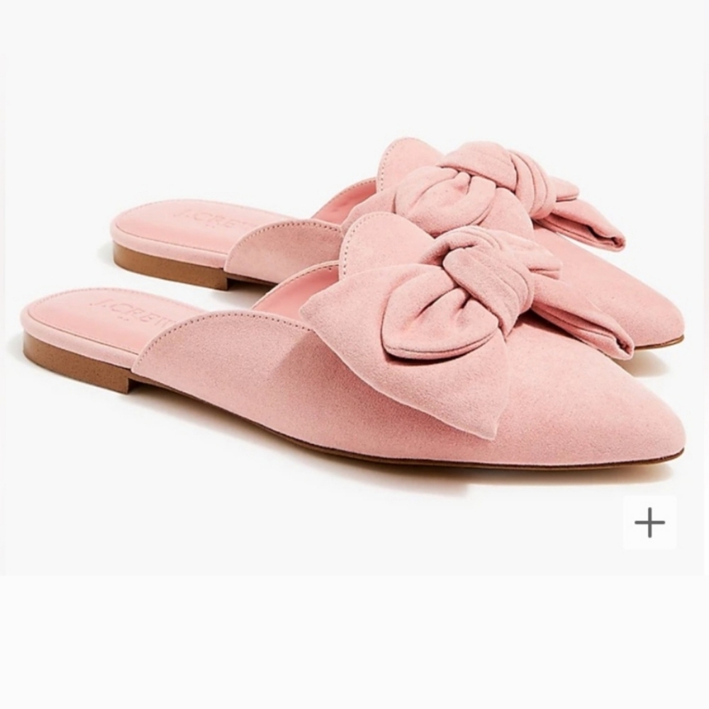 J. Crew Pale Pink Suede Bow Slides / Mules